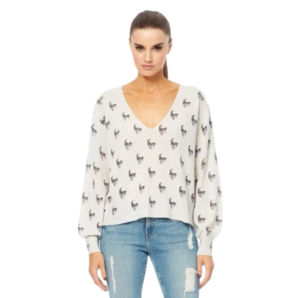 Skull Cashmere V-Neck Womens All Over Print Knit Cashmere sweater Sz S revolve